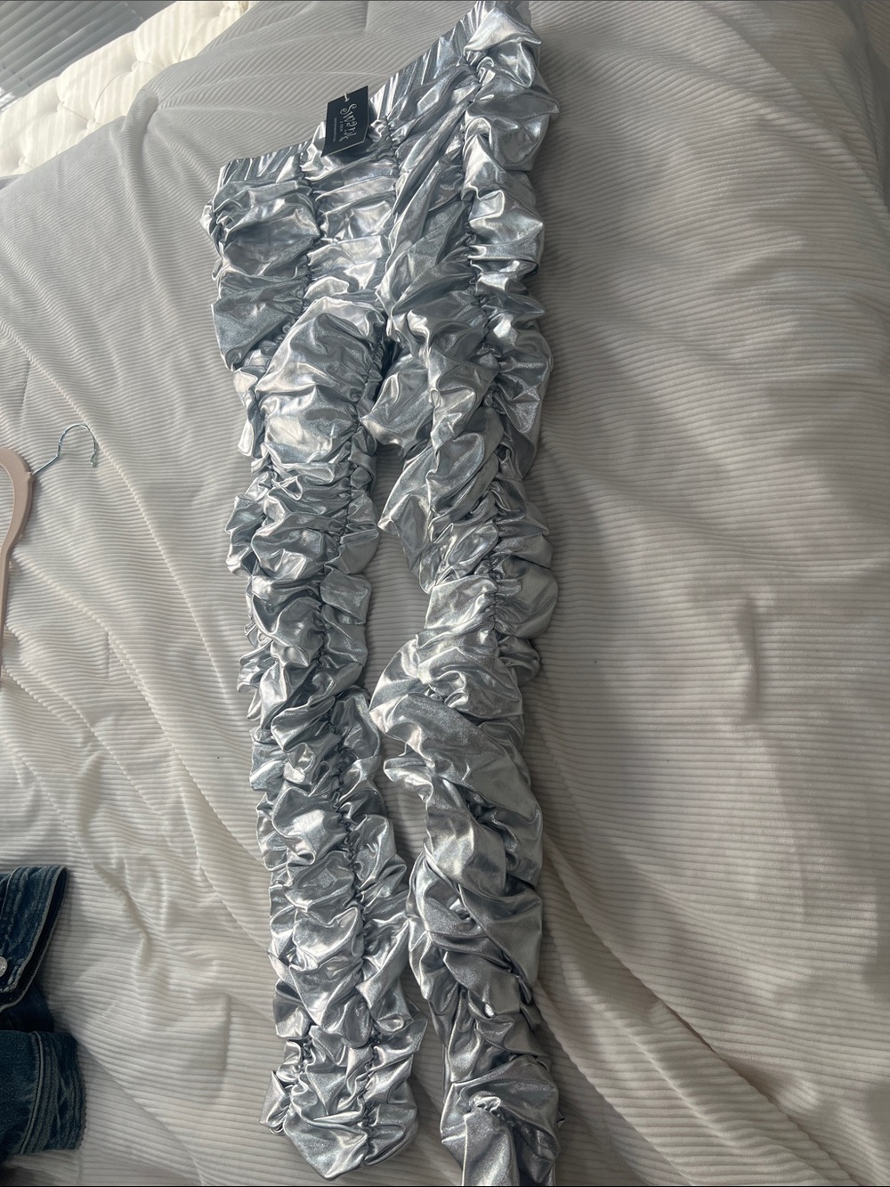 Swank A Posh Metallic Silver Ruched High-Waist Pants - Picture 4 of 4